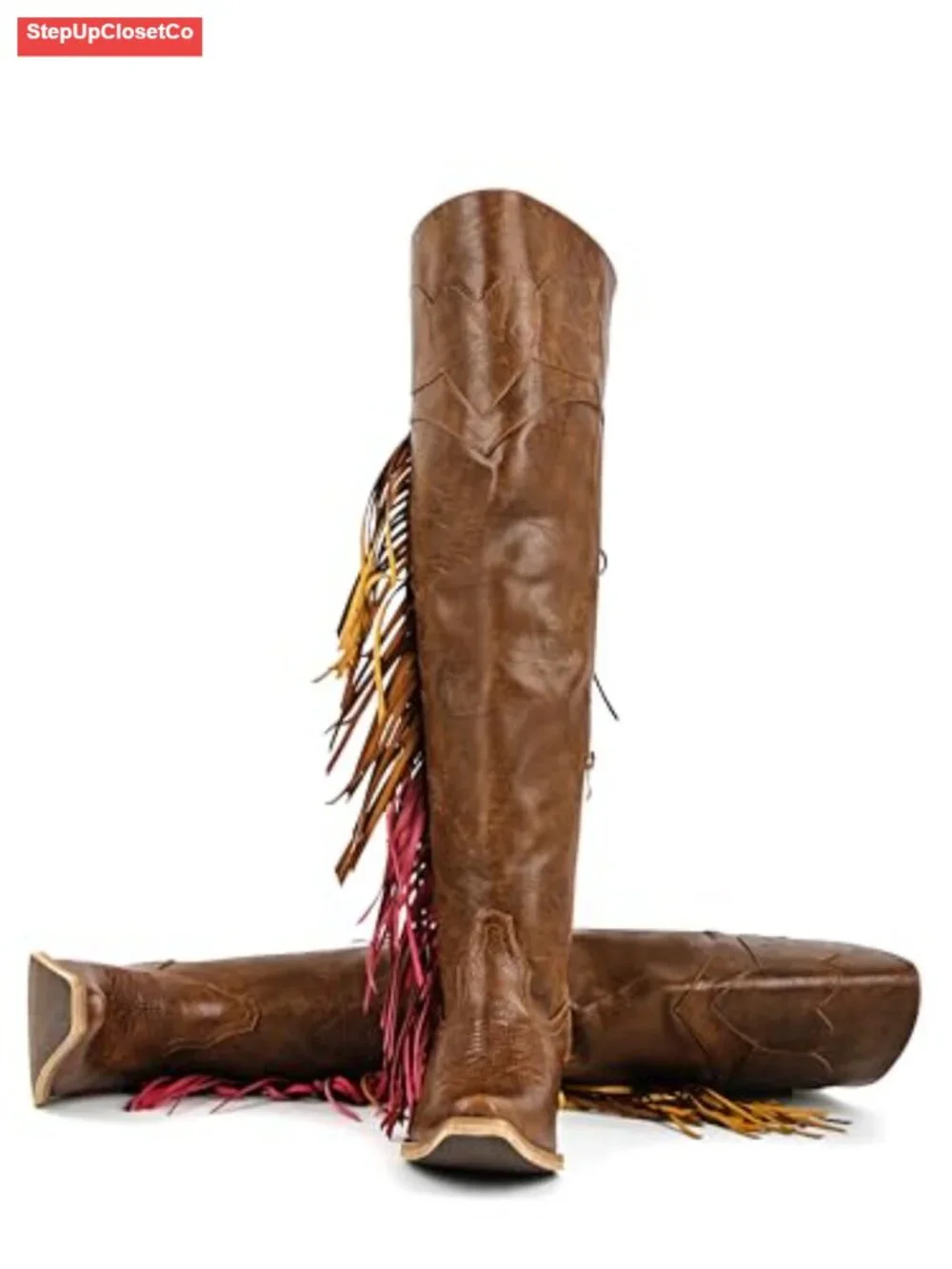 Over Knee Cowboy Boots with Fringe Adjustable Thigh High